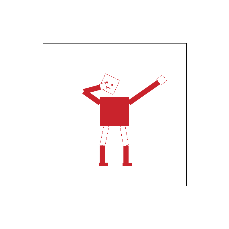 Dabbing cubeman and canvas rotating clockwise through a full circle